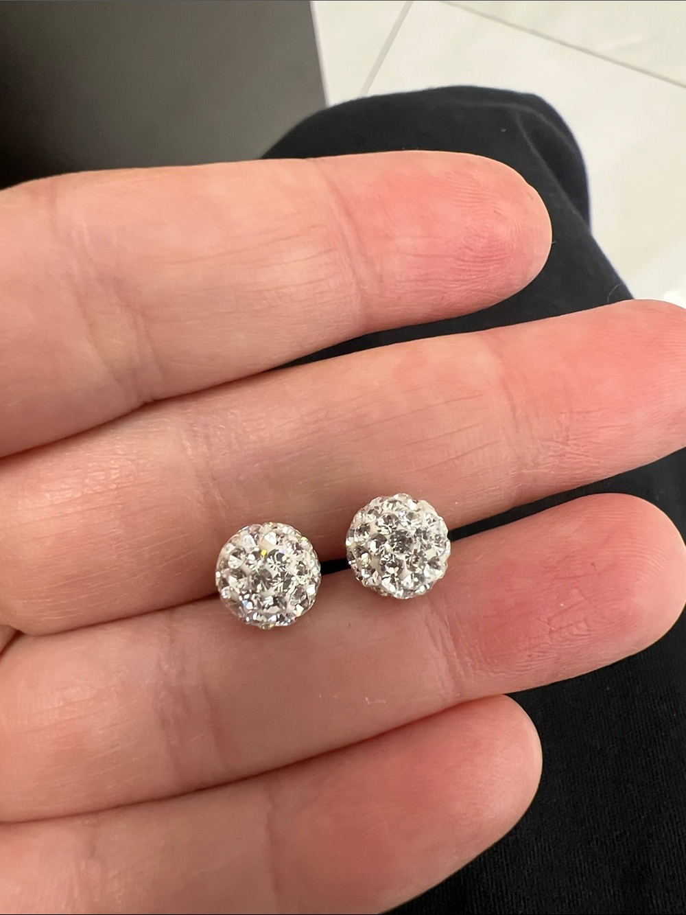Round Crystal Cluster Stud Earrings - Silver Tone